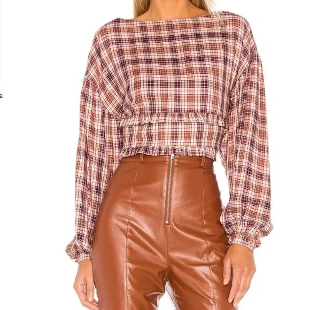 Majorelle Revolve Asa Pink Plaid Balloon Sleeve Top Size XS